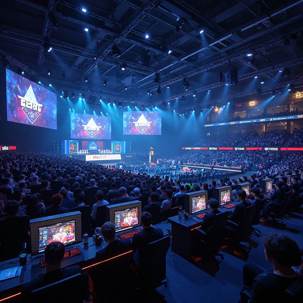 Gaming toernooi arena met groot scherm