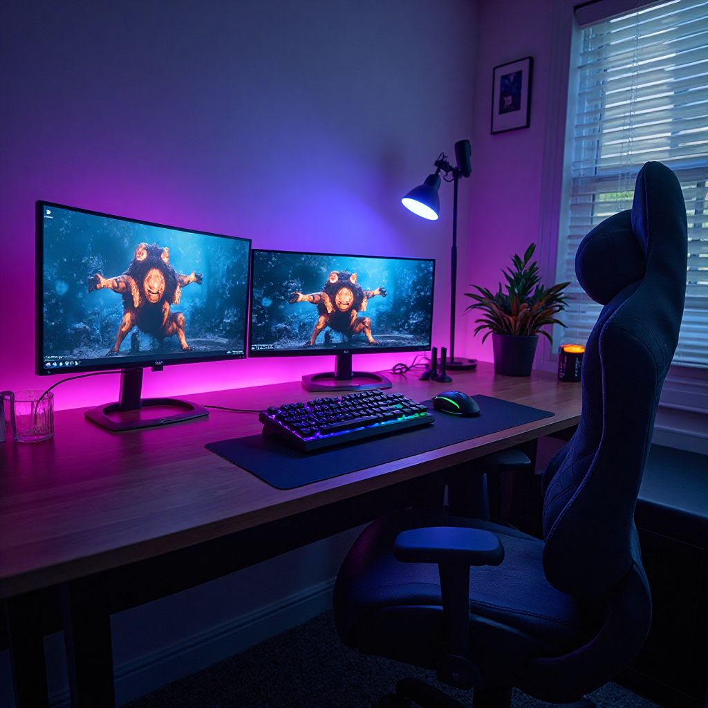 Gaming setup met meerdere monitors